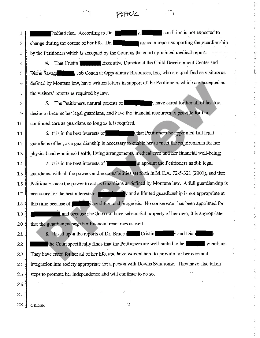 Preview A04 Order Granting Guardianship of Mentally Incapacitated Adult