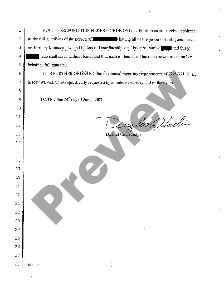 Preview A04 Order Granting Guardianship of Mentally Incapacitated Adult