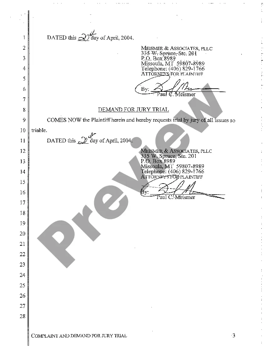 Preview A01 Complaint for Personal Injury Where Door of Parked Vehicle Opened Hitting Cyclist