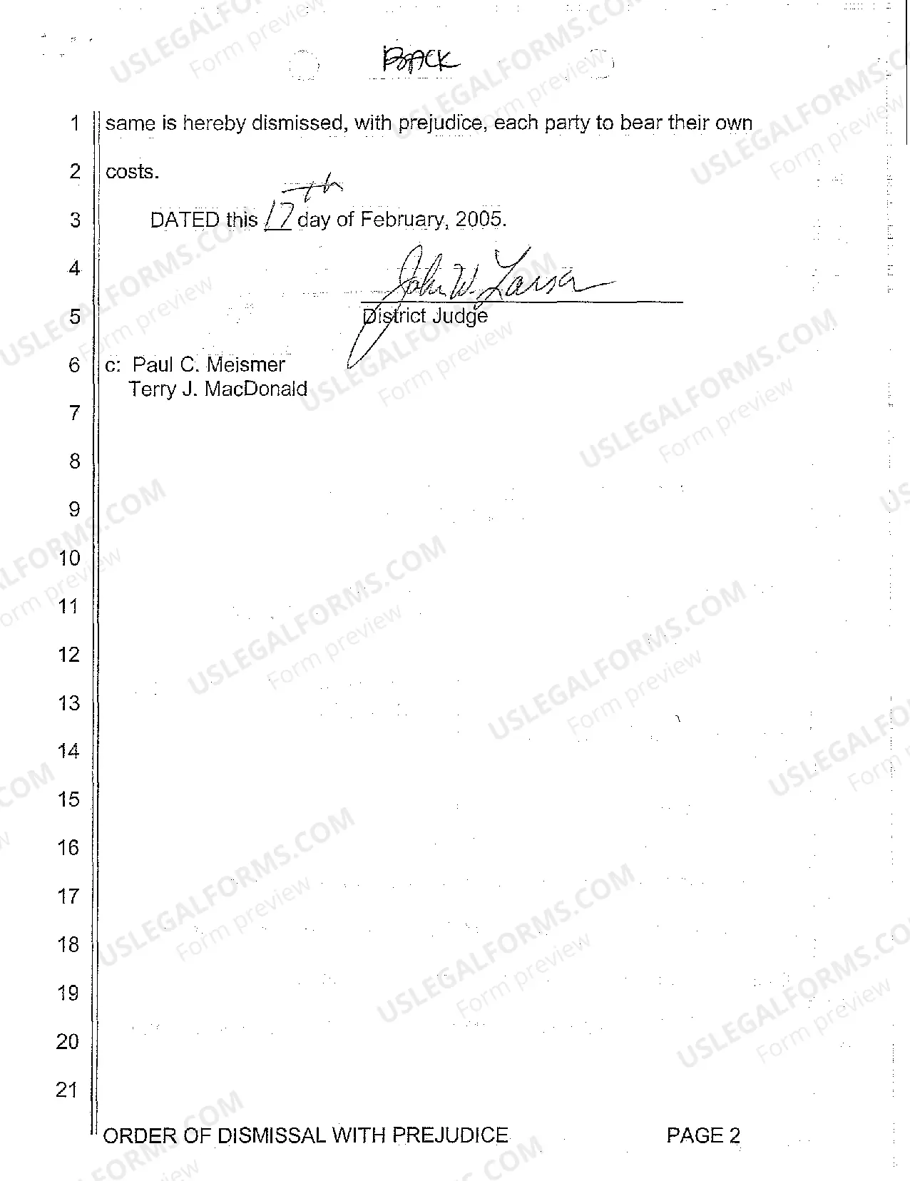 Preview A11 Order of Dismissal with Prejudice Due to Settlement