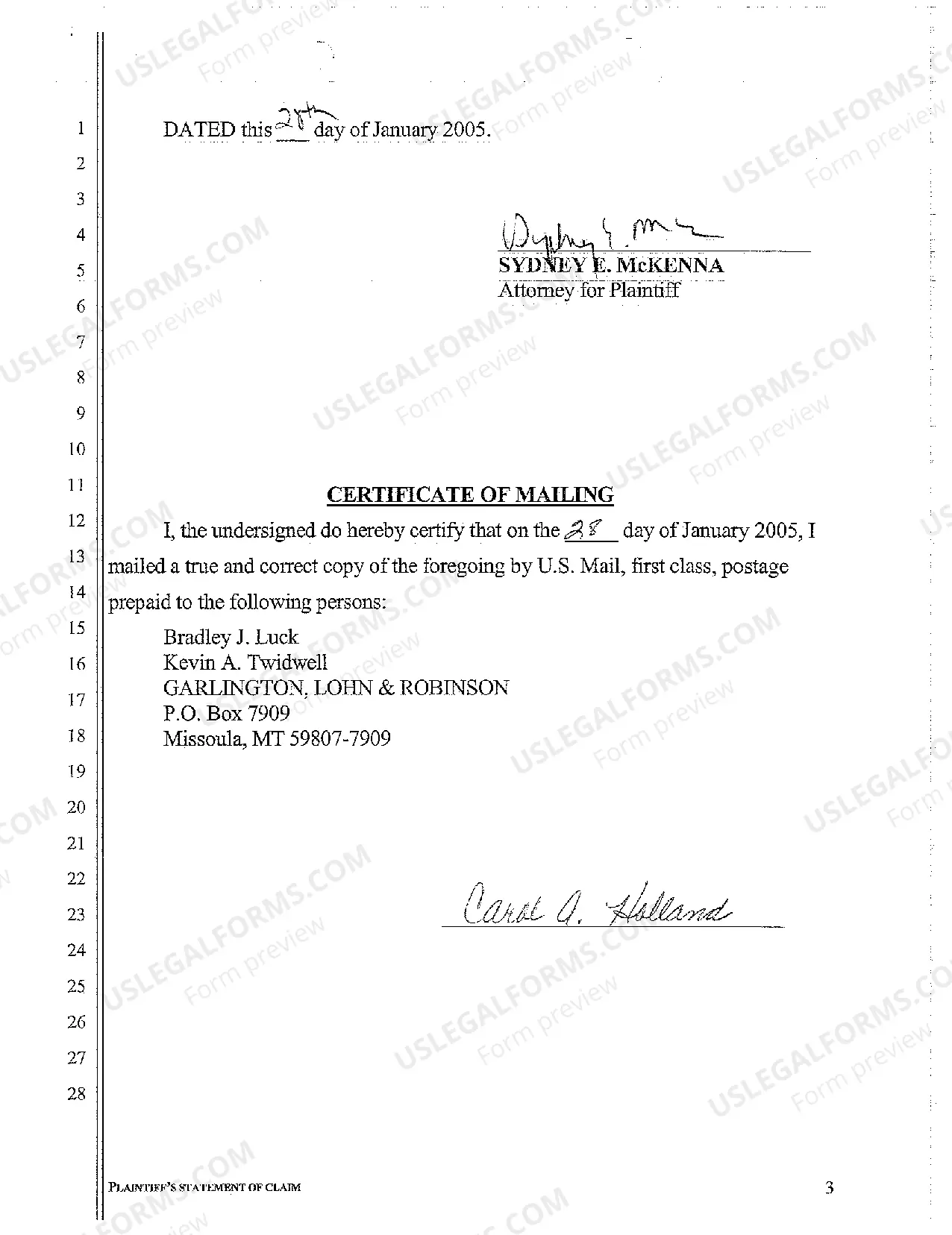 Preview A13 Plaintiff's State of Claim or Damages