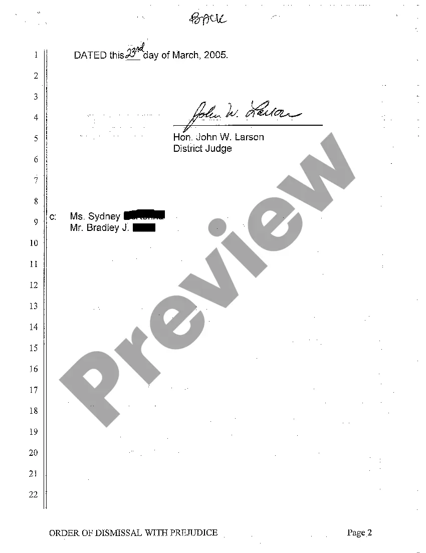 Preview A20 Order of Dismissal with Prejudice Due to Settlement