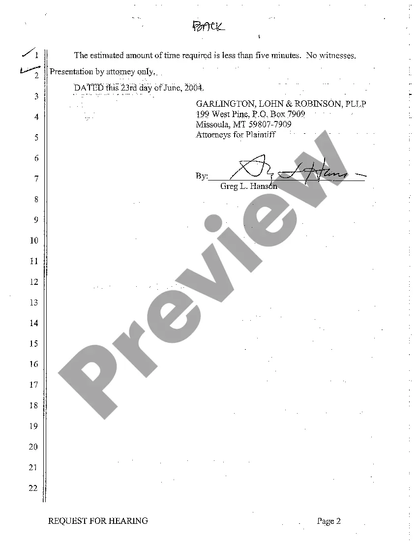 Preview A05 Request for Hearing on the Entry of a Decree