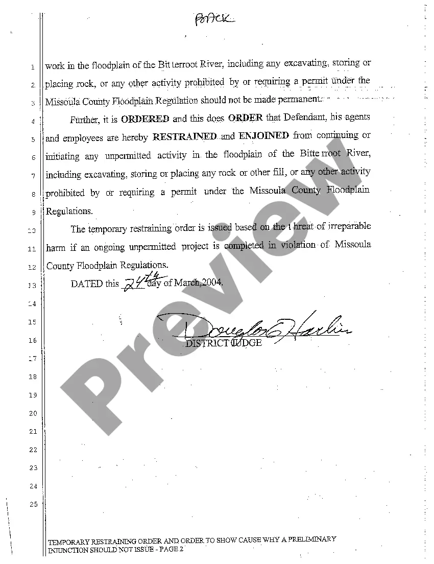 Preview A04 Temporary Restraining Order without Notice and Order to Show Cause why Preliminary Injunction should not Issue