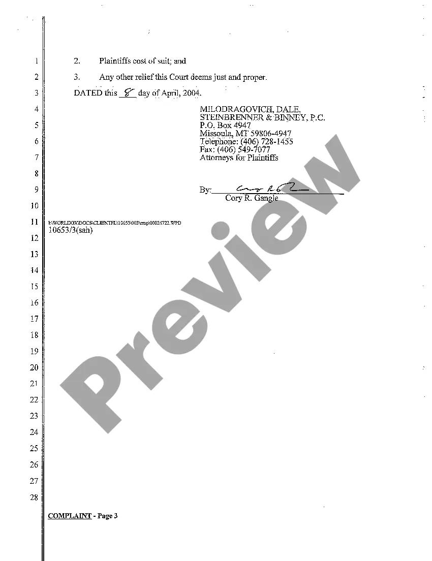 Preview A01 Complaint for Wrongful Death Due to Motor Vehicle Accident