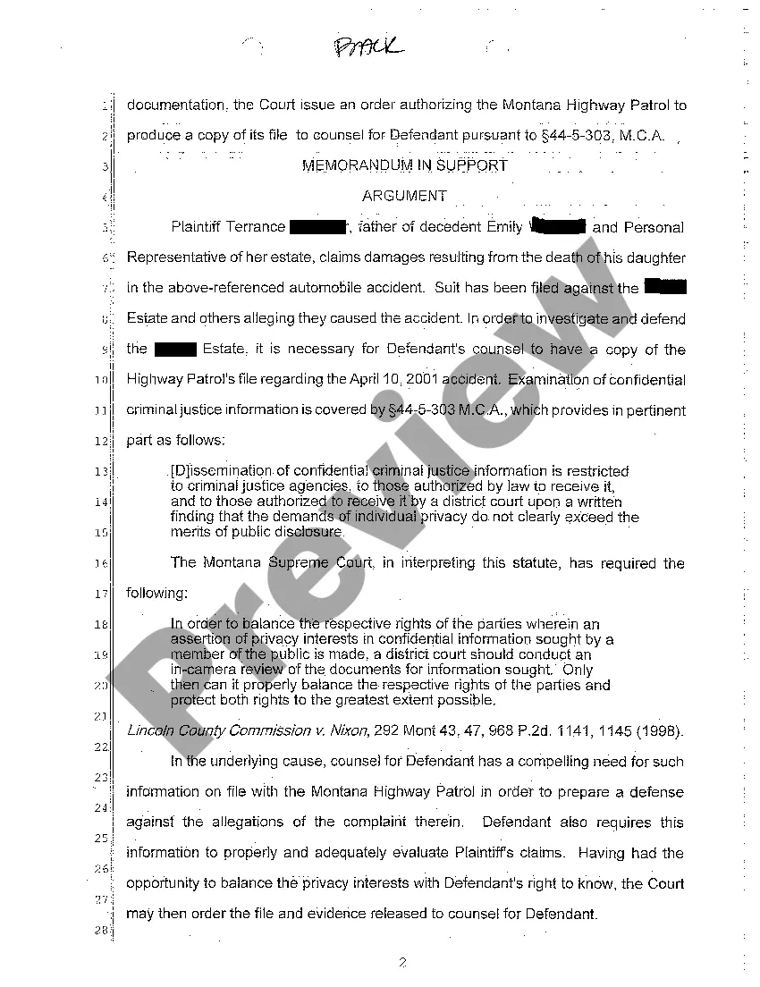 Preview A02 Application for Order Directing Release of Confidential Criminal Justice Information and Memorandum in Support by Defendant