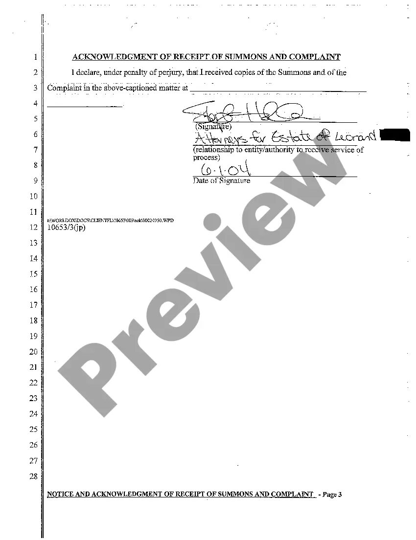 Preview A09 Notice and Acknowledgment of Receipt of Summons and Complaint
