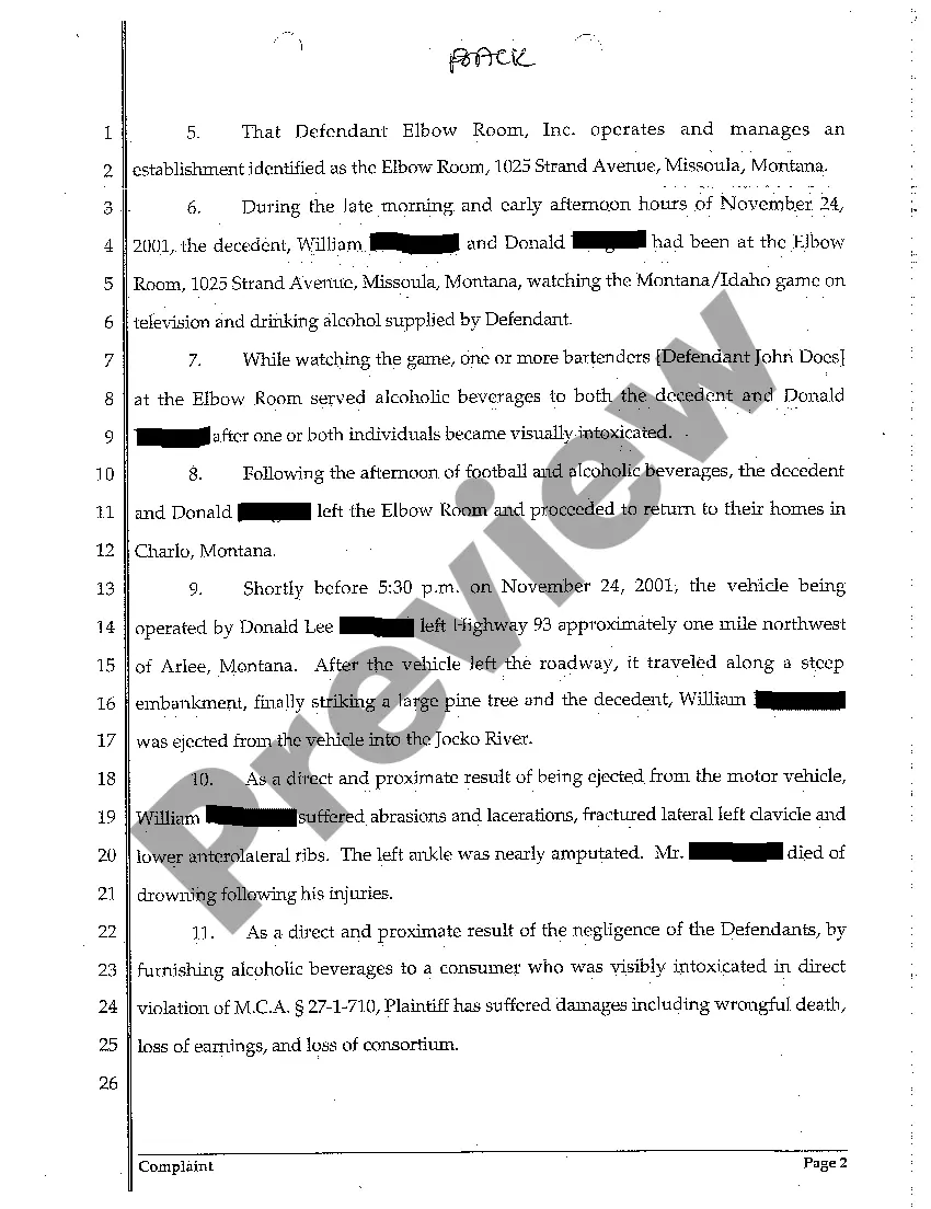 Preview A01 Complaint for Wrongful Death Due to Motor Vehicle Accident