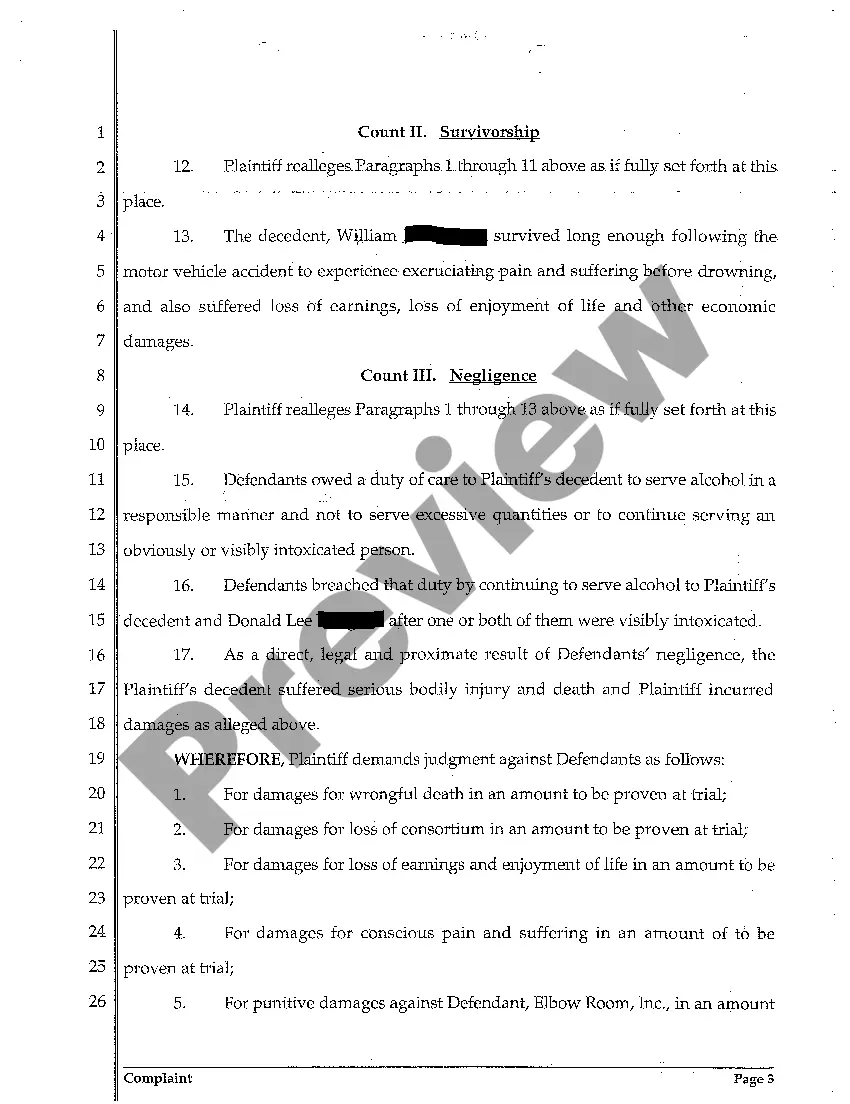 Preview A01 Complaint for Wrongful Death Due to Motor Vehicle Accident