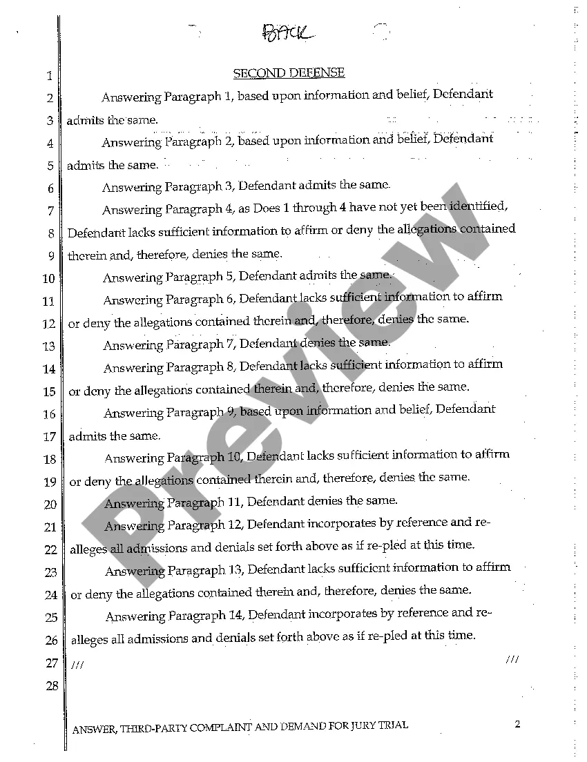 Get A02 Answer, Third-Party Complaint and Demand for Jury Trial Preview A02 Answer, Third-Party Complaint and Demand for Jury Trial