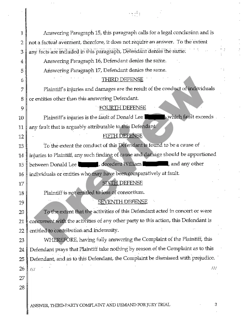 Get A02 Answer, Third-Party Complaint and Demand for Jury Trial Preview A02 Answer, Third-Party Complaint and Demand for Jury Trial