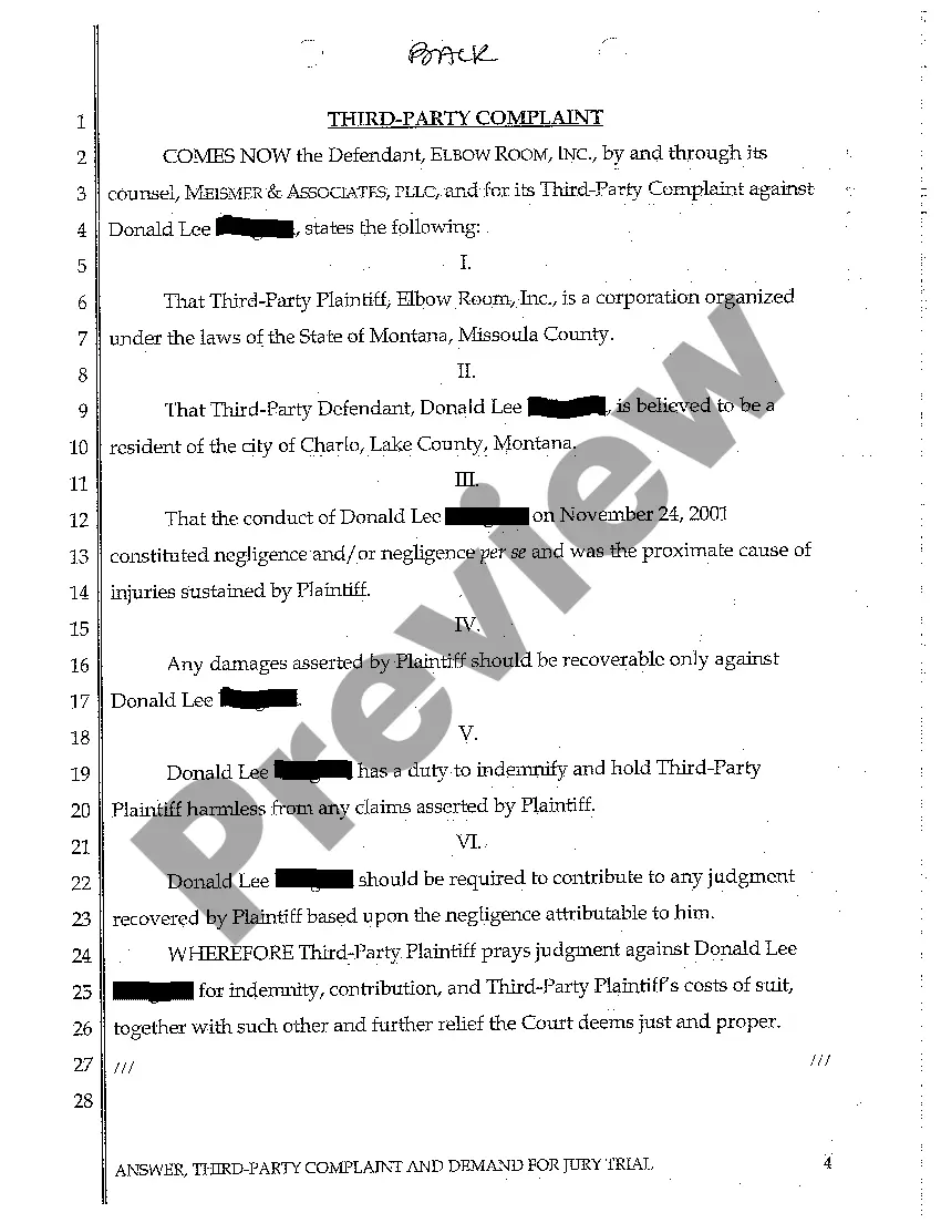 Get A02 Answer, Third-Party Complaint and Demand for Jury Trial Preview A02 Answer, Third-Party Complaint and Demand for Jury Trial