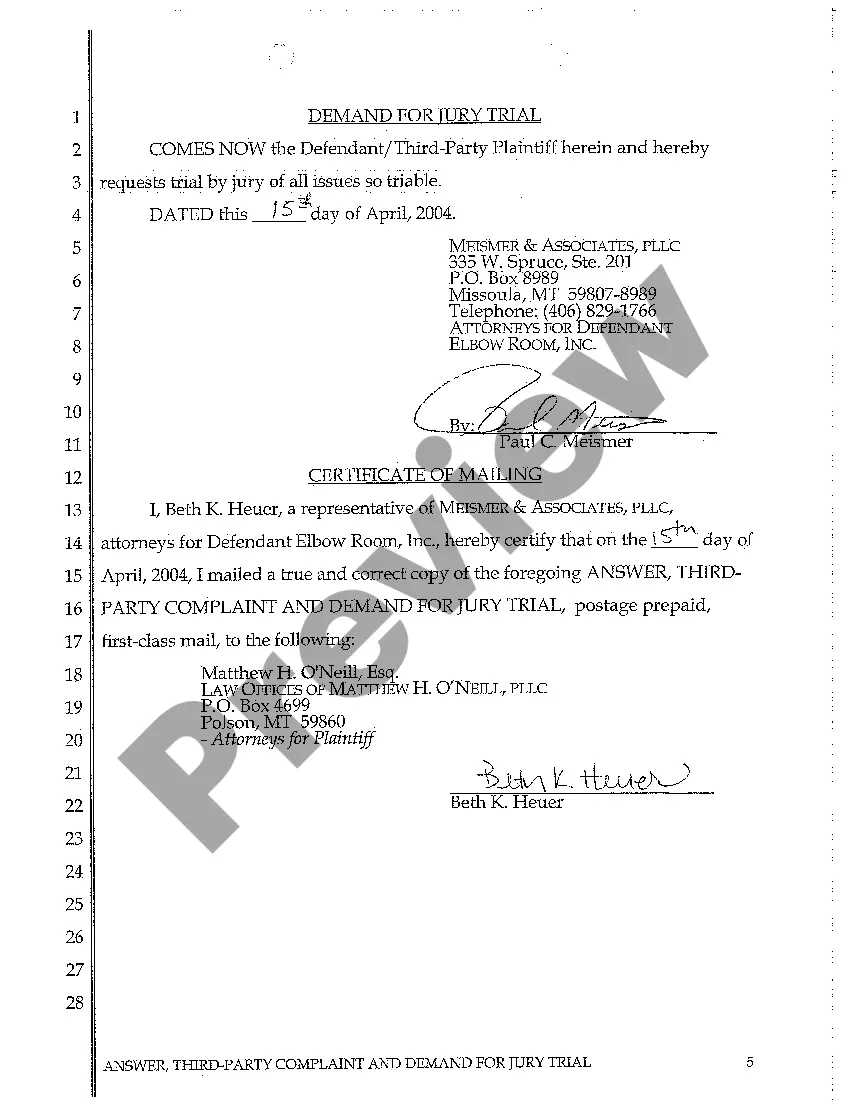 Get A02 Answer, Third-Party Complaint and Demand for Jury Trial Preview A02 Answer, Third-Party Complaint and Demand for Jury Trial