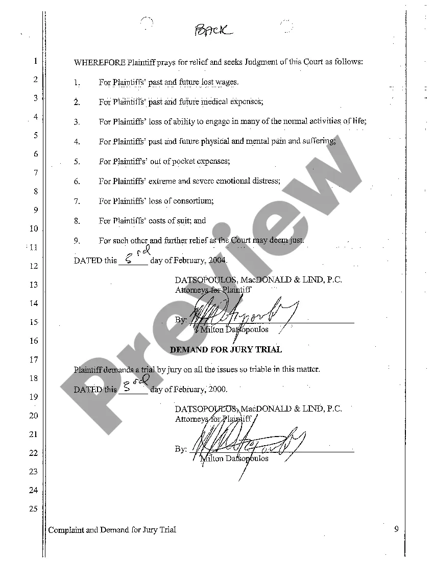 Preview A01 Complaint for Personal Injury Sustained to Invitee Who was Hit in Eye by Firework