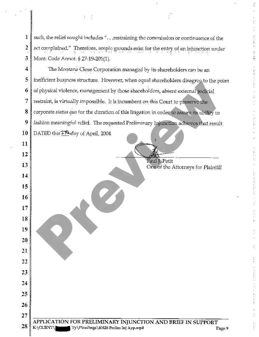 Preview A04 Application for Preliminary Injunction and Brief in Support