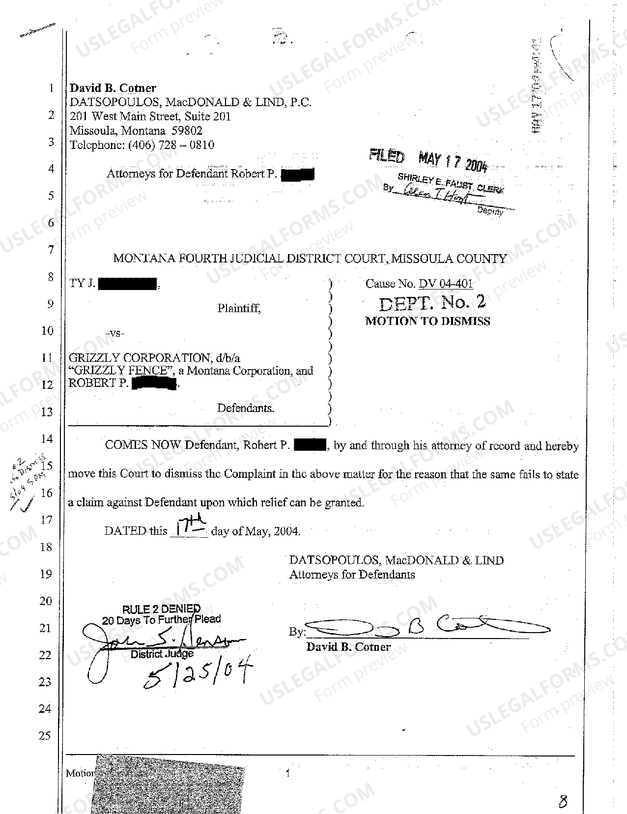 Acknowledgement Of Service Montana Form Divorce | US Legal Forms