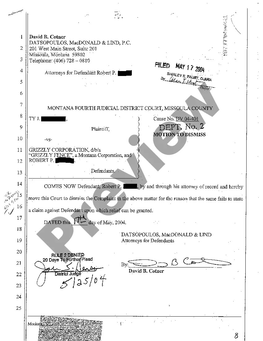 Preview A07 Acknowledgment of Service of Summons, Complaint for Judicial Dissolution of a Corporation and Partnership and Injunctive Relief