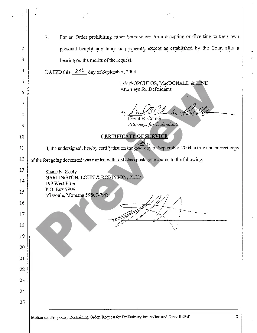 Preview A08 Defendant's Motion for Temporary Restraining Order, Request for Preliminary Injunction and Other Relief