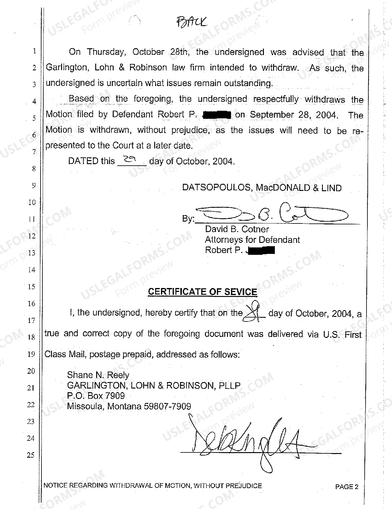 Preview A14 Notice Regarding Withdrawal of Motion Without Prejudice