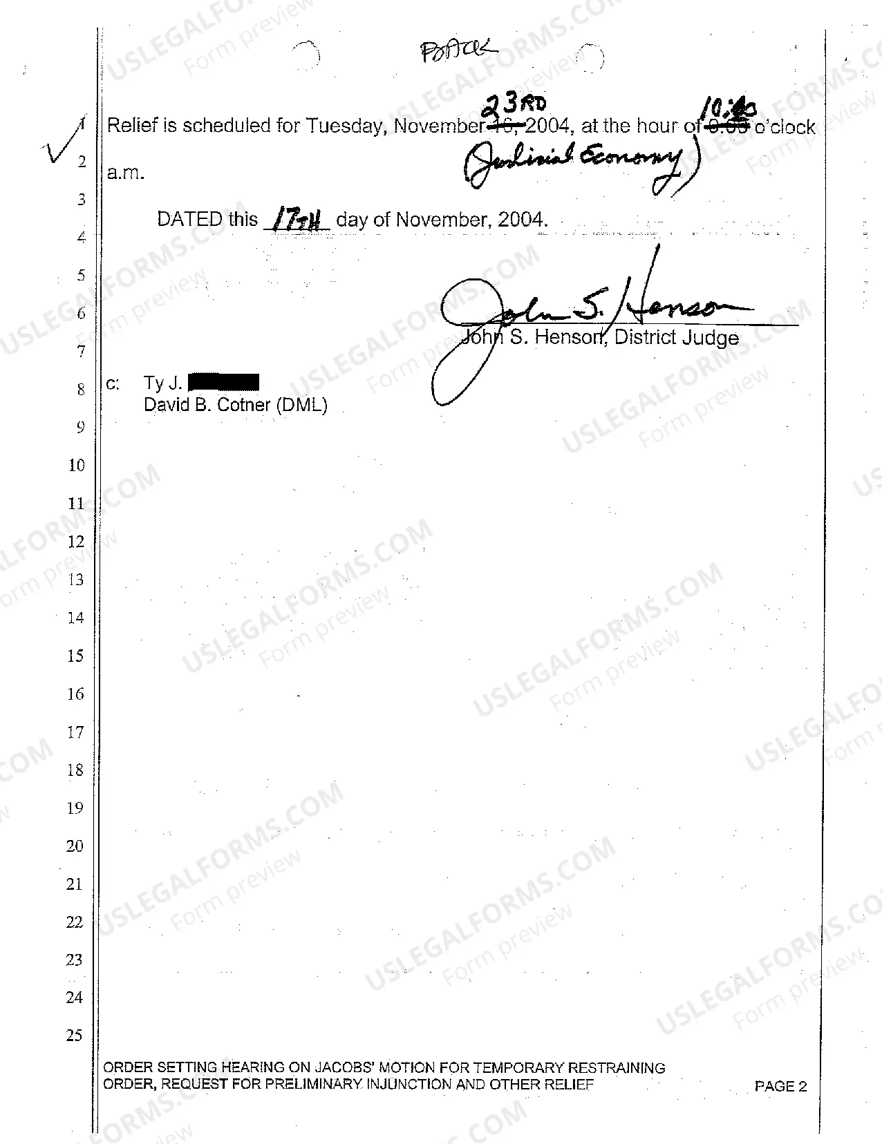 Preview A16 Order Setting Hearing on Defendant's Motion for Temporary Restraining Order, Request for Preliminary Injunction and Other Relief