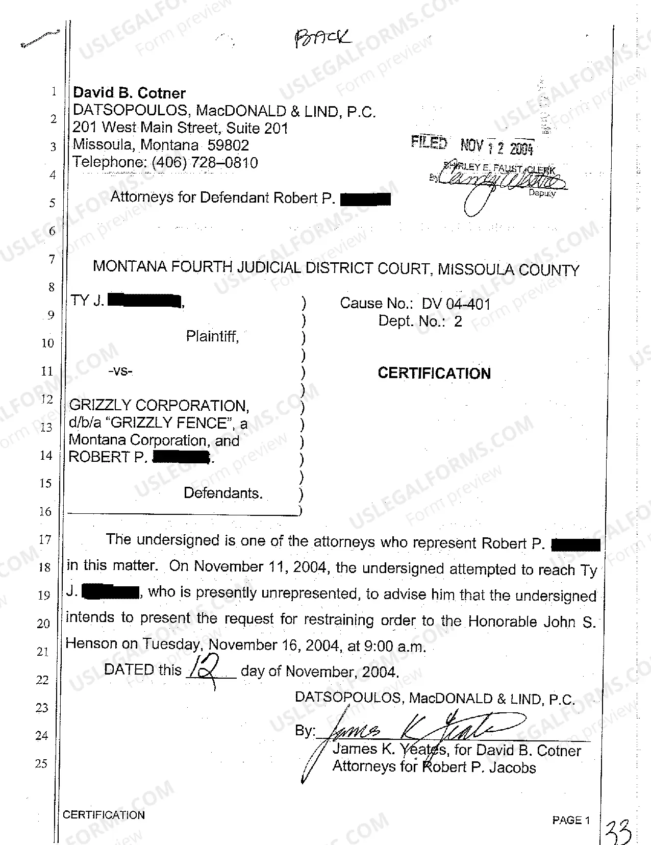 Preview A16 Order Setting Hearing on Defendant's Motion for Temporary Restraining Order, Request for Preliminary Injunction and Other Relief