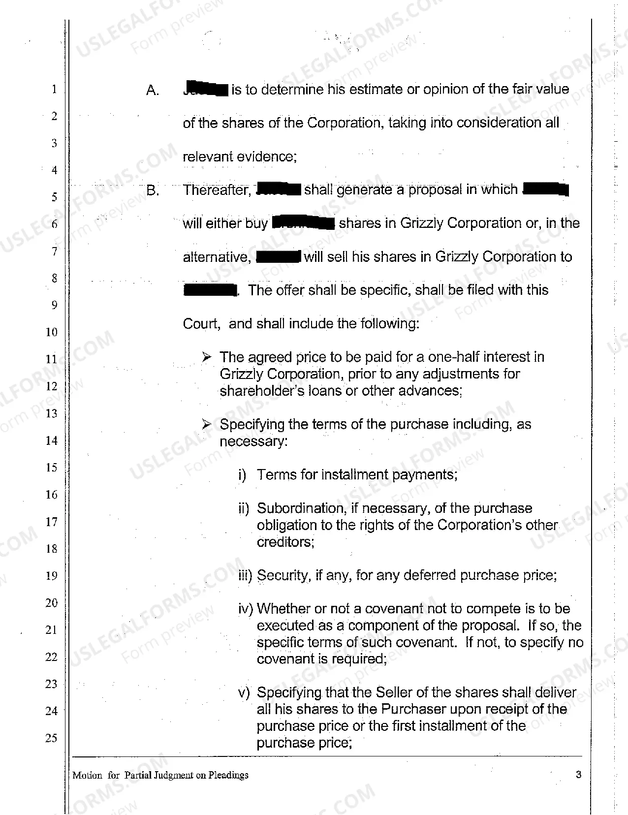 Preview A20 Defendant's Motion for Partial Judgment on Pleadings, for Purchase of Shareholders' Shares, and For Appraisal and Sale of Real Estate