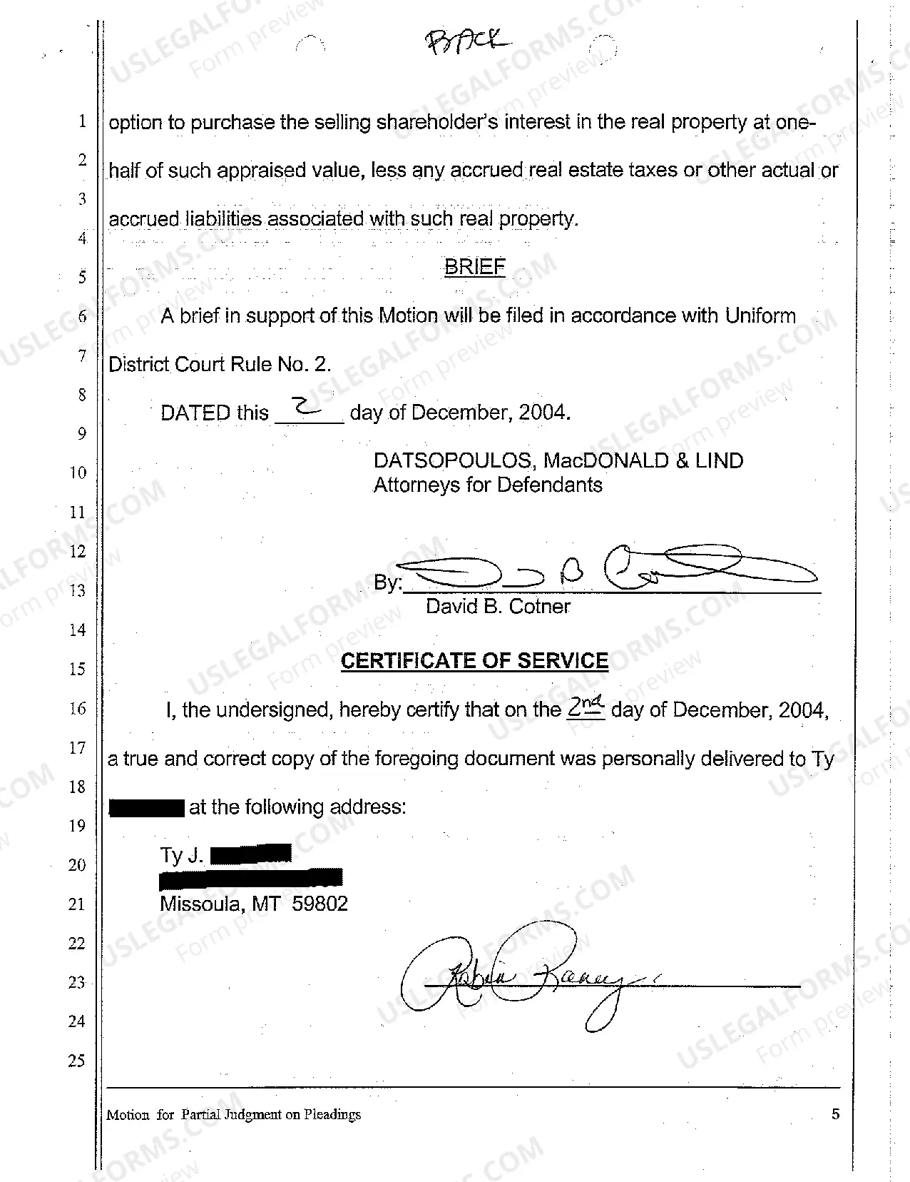 Preview A20 Defendant's Motion for Partial Judgment on Pleadings, for Purchase of Shareholders' Shares, and For Appraisal and Sale of Real Estate