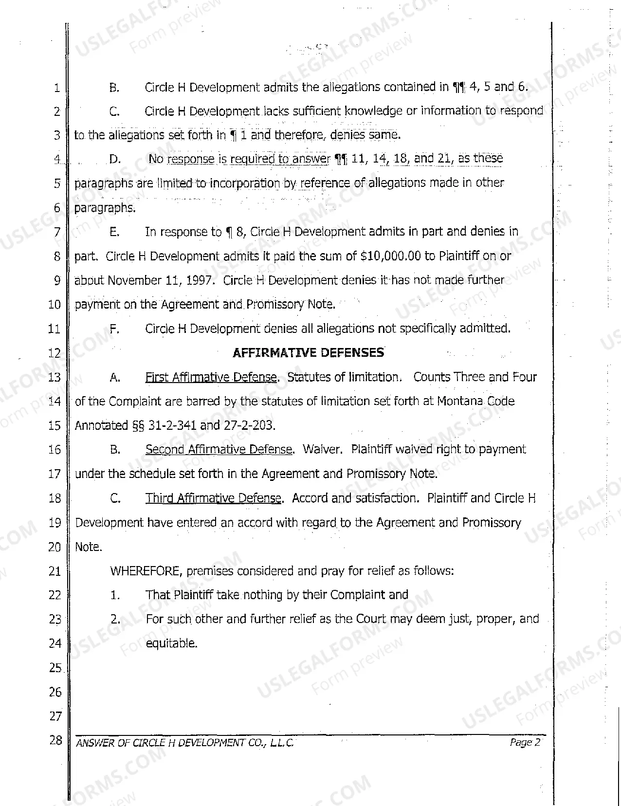 Preview A02 Answer of Defendant