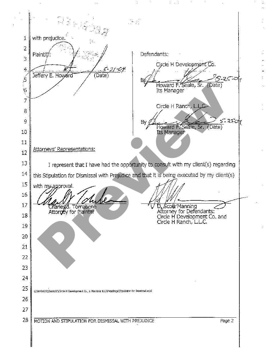 Montana Motion And Stipulation For Dismissal With Prejudice Us Legal Forms