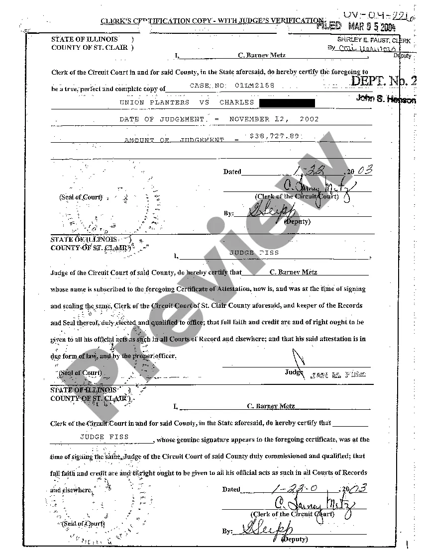 Preview A01 Praecipe and Affidavit for Filing Foreign Judgment