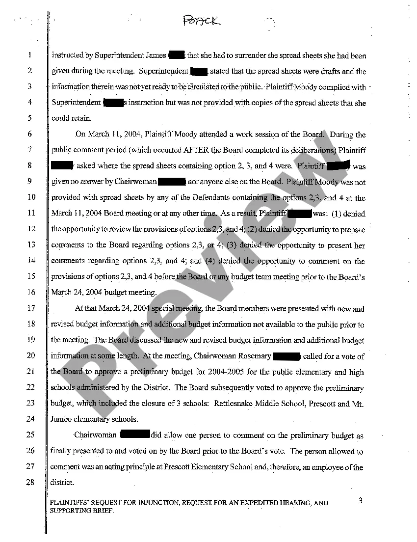 Preview A03 Plaintiffs' Request for Injunction, Request for an Expedited Hearing and Supporting Brief