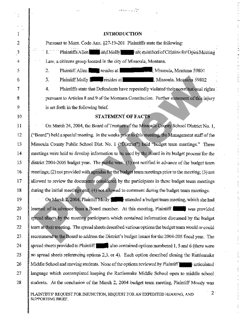 Preview A03 Plaintiffs' Request for Injunction, Request for an Expedited Hearing and Supporting Brief