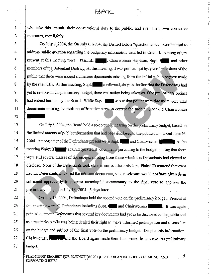 Preview A03 Plaintiffs' Request for Injunction, Request for an Expedited Hearing and Supporting Brief