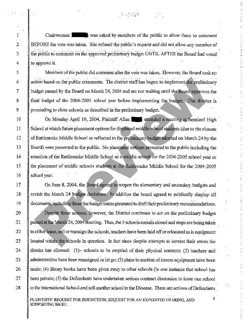 Preview A03 Plaintiffs' Request for Injunction, Request for an Expedited Hearing and Supporting Brief