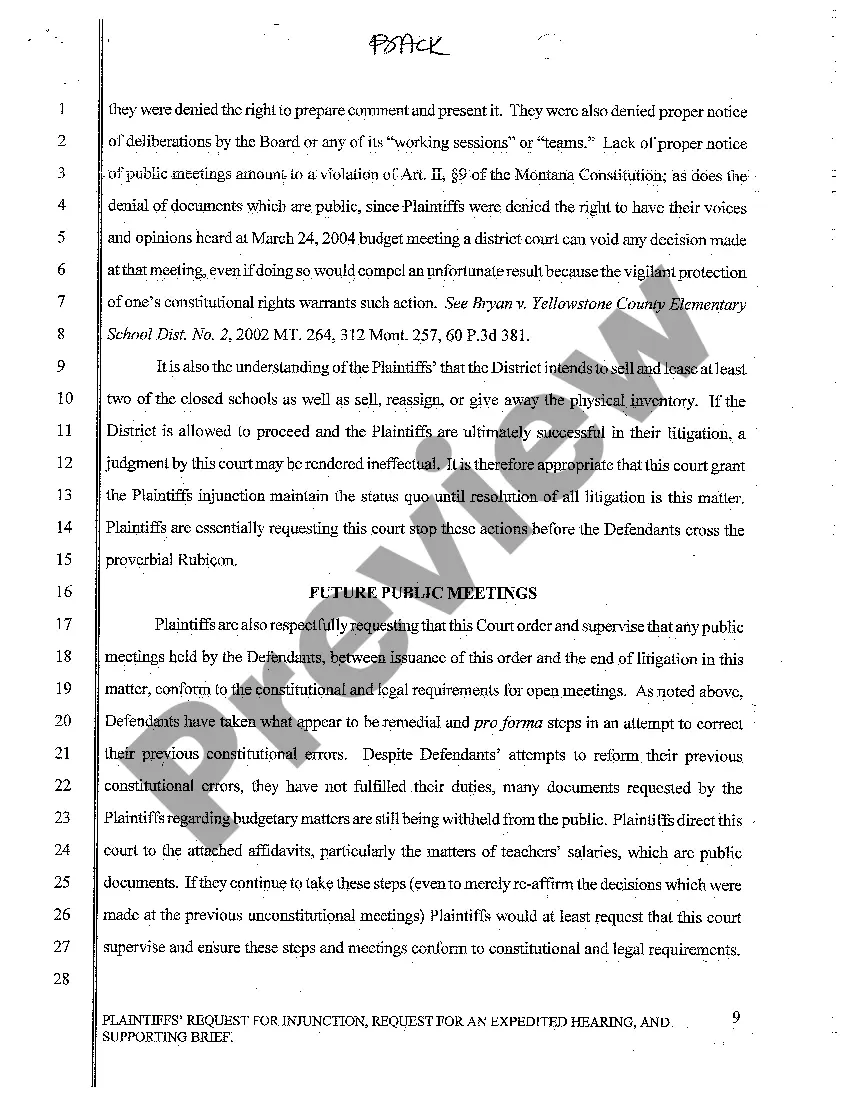 Preview A03 Plaintiffs' Request for Injunction, Request for an Expedited Hearing and Supporting Brief