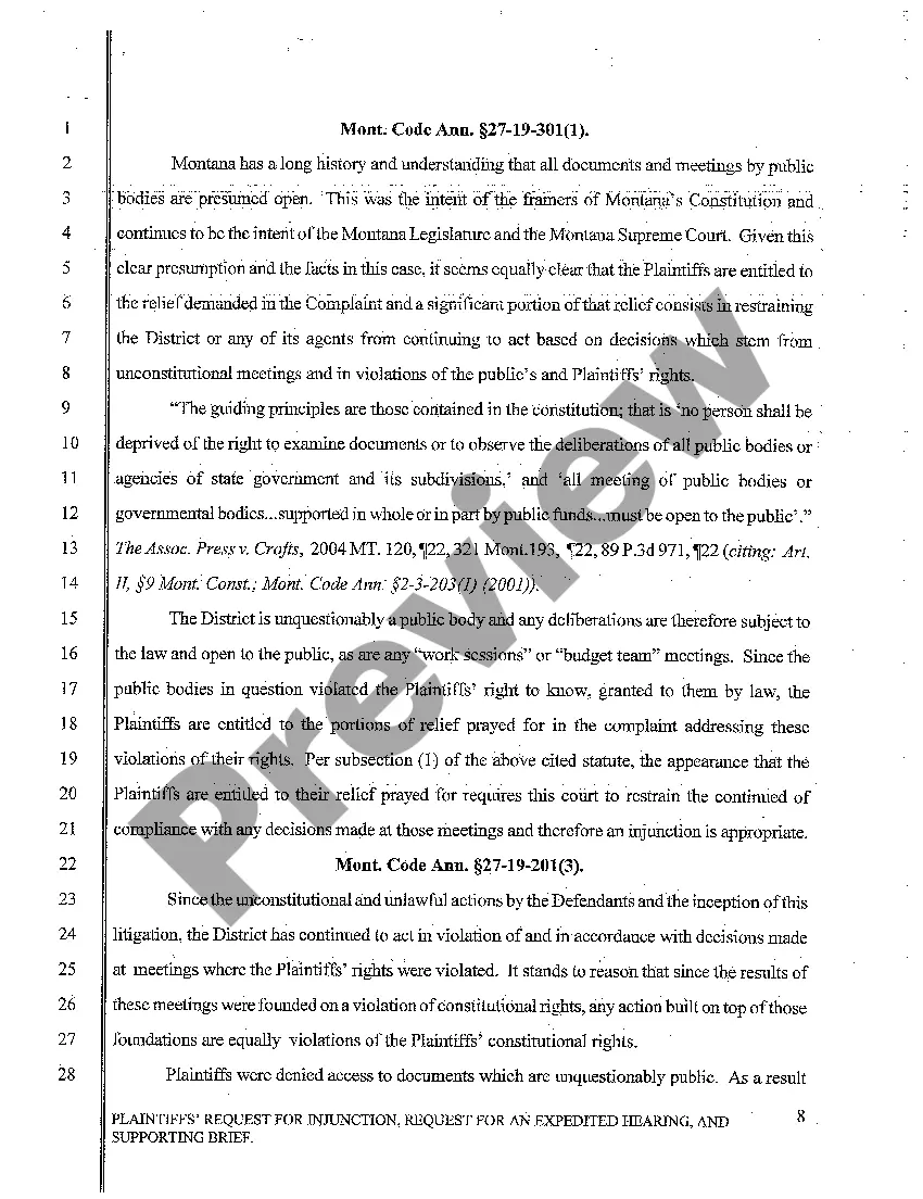 Preview A03 Plaintiffs' Request for Injunction, Request for an Expedited Hearing and Supporting Brief