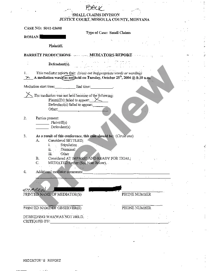 Preview A02 Order for Mediation and Notice of Trial