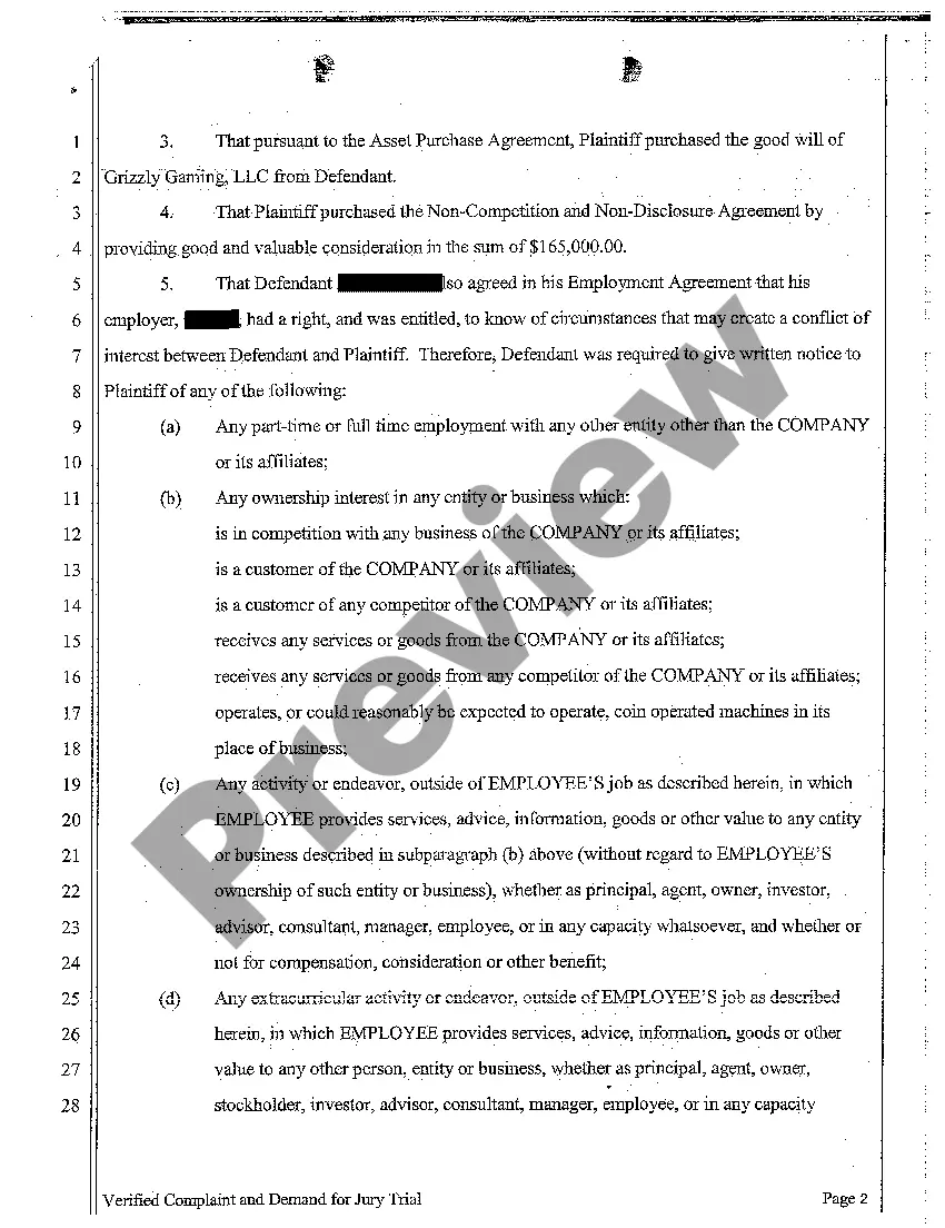 Get A01 Verified Complaint and Demand for Jury Trail regarding Breach of Contract Preview A01 Verified Complaint and Demand for Jury Trail regarding Breach of Contract