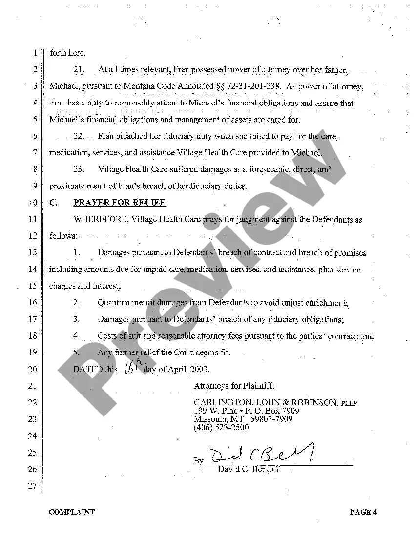 Get A01 Complaint regarding Breach of Contract Preview A01 Complaint regarding Breach of Contract