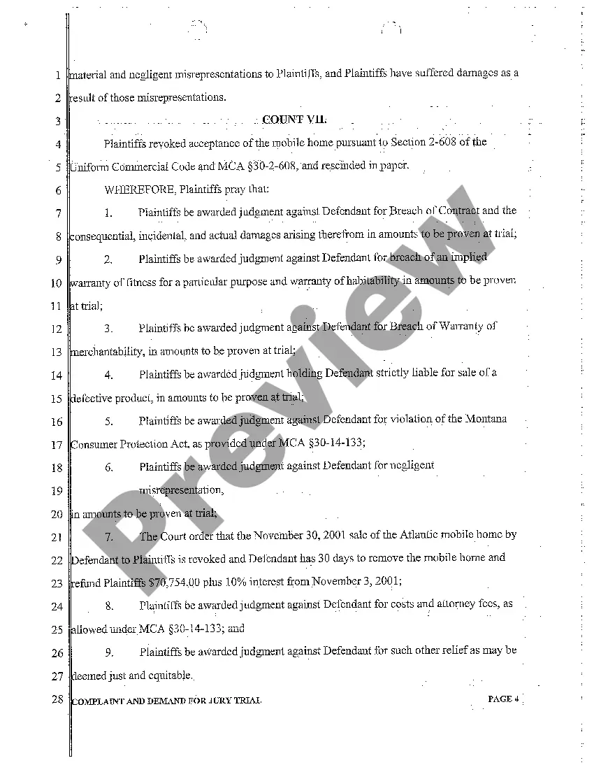 Get A01 Complaint and Demand For Jury Trial regarding Breach of Sales Contract Preview A01 Complaint and Demand For Jury Trial regarding Breach of Sales Contract
