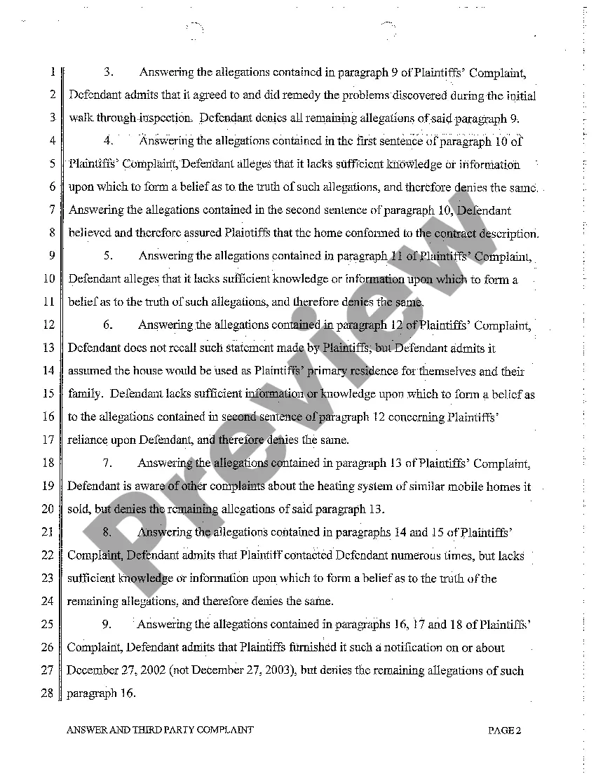 Get A02 Answer and Third Party Complaint Preview A02 Answer and Third Party Complaint