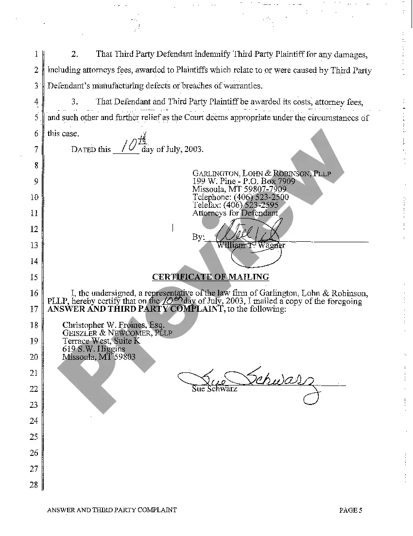 Get A02 Answer and Third Party Complaint Preview A02 Answer and Third Party Complaint