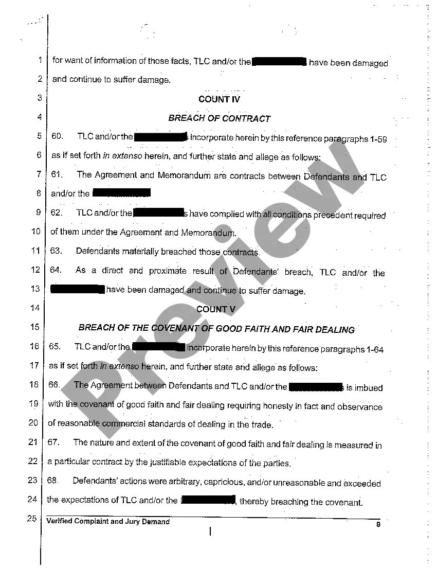 Preview A01 Verified Complaint and Jury Demand regarding Breach of Contract