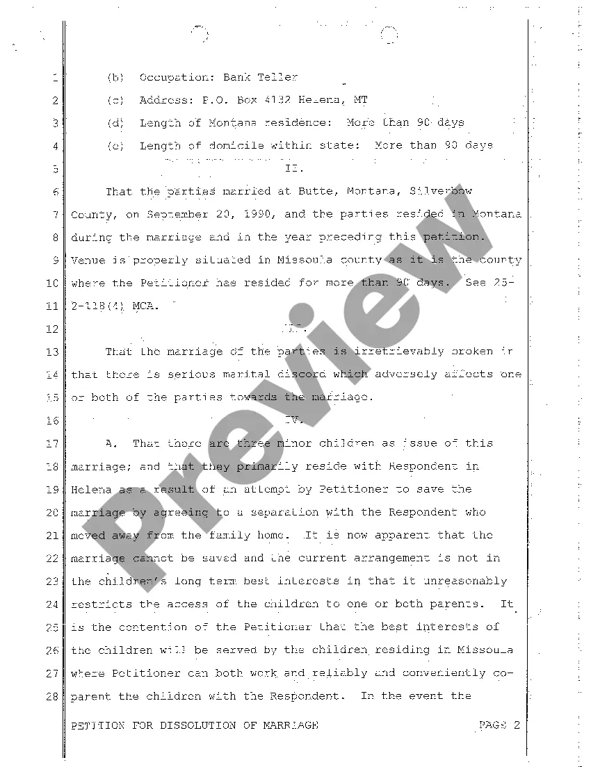 Get A01 Petition for Dissolution of Marriage Preview A01 Petition for Dissolution of Marriage