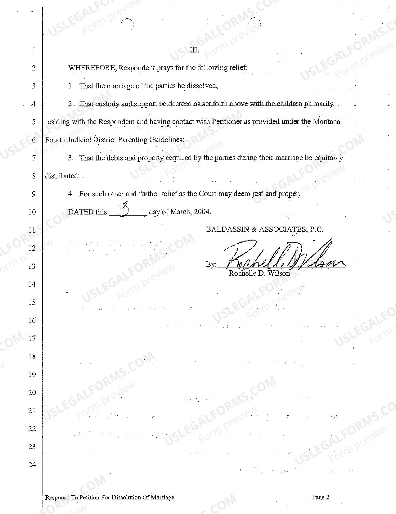 Preview A02 Response to Petition for Dissolution of Marriage