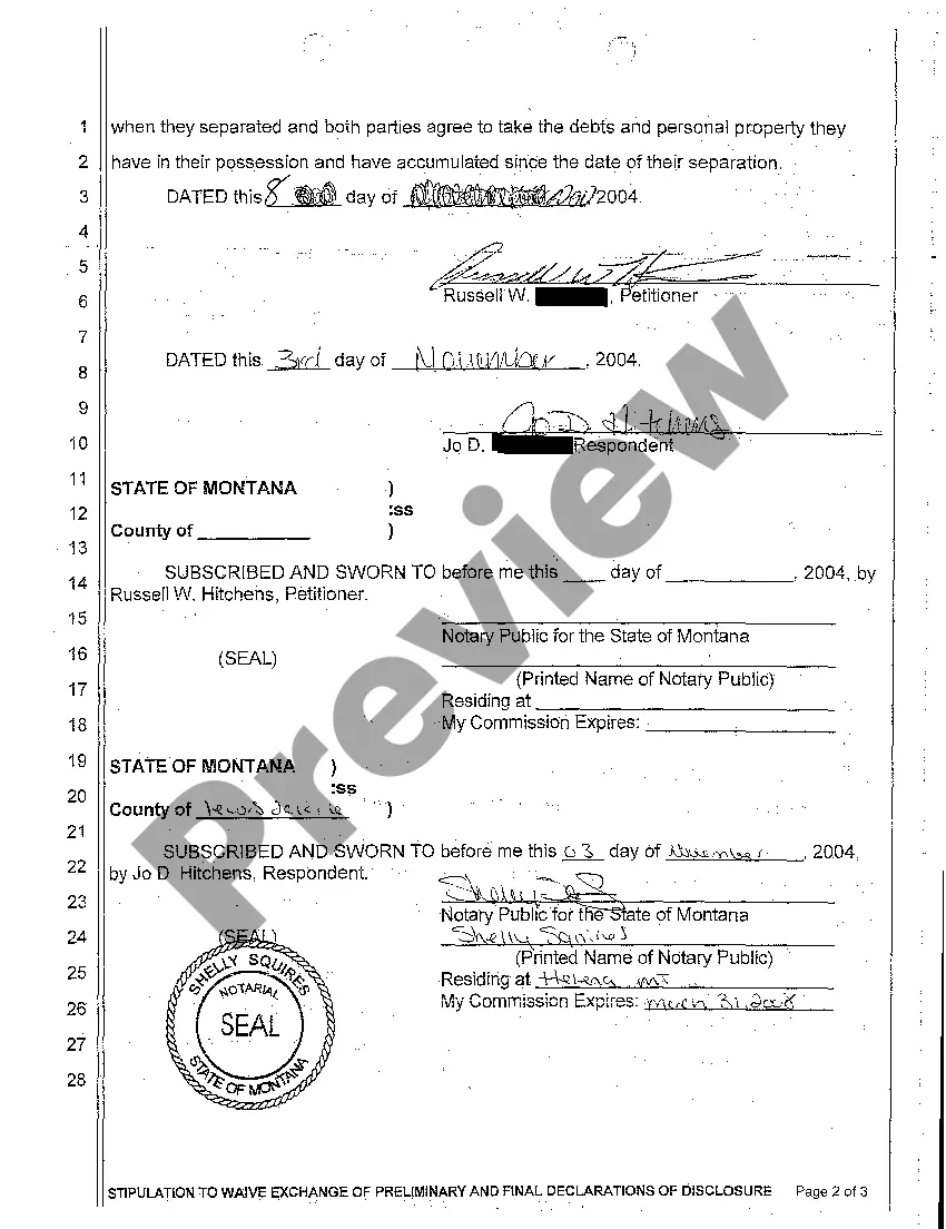 Preview A07 Stipulation to Waive Exchange of Preliminary and Final Declarations of Disclosure