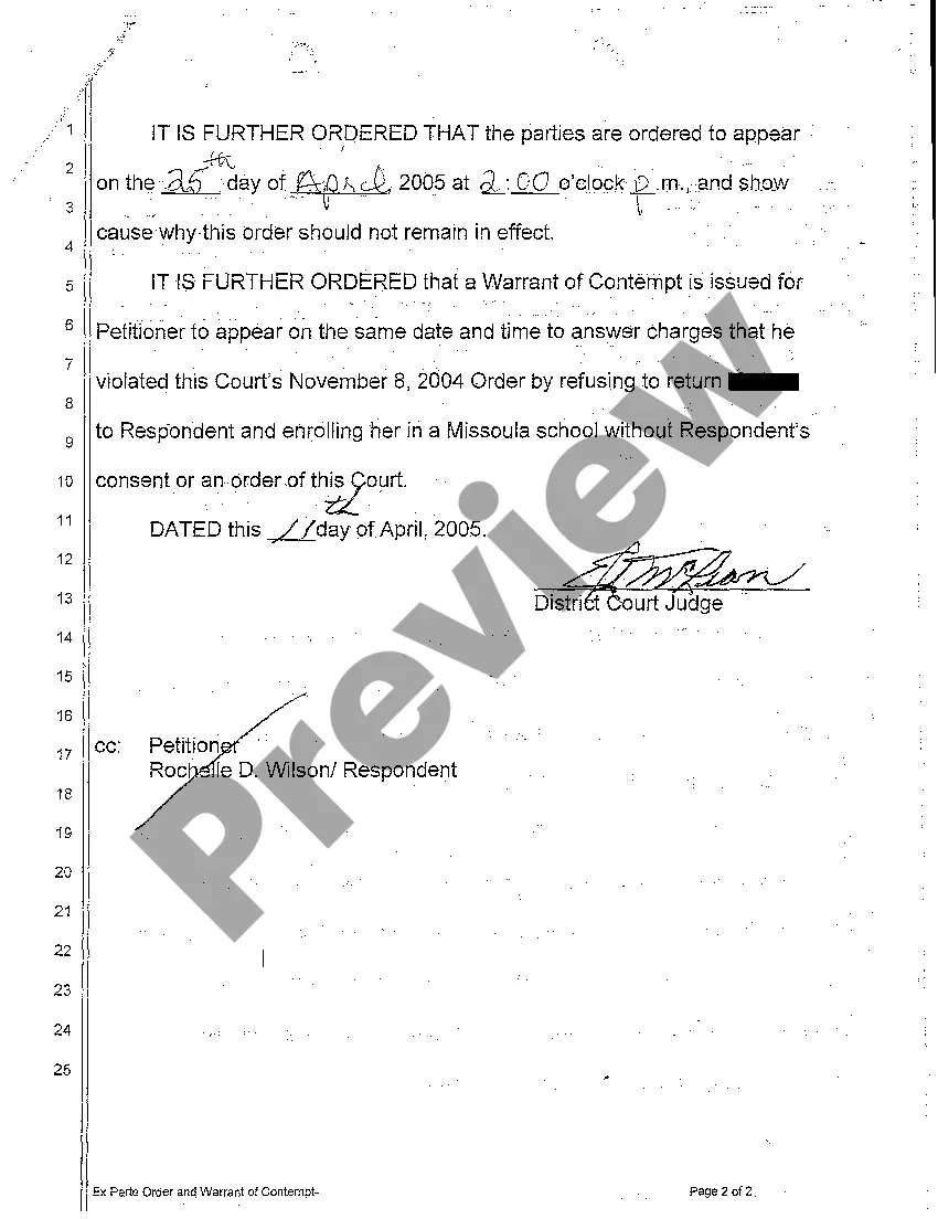 Get A09 Interim Ex Parte Order and for Warrant of Contempt Preview A09 Interim Ex Parte Order and for Warrant of Contempt