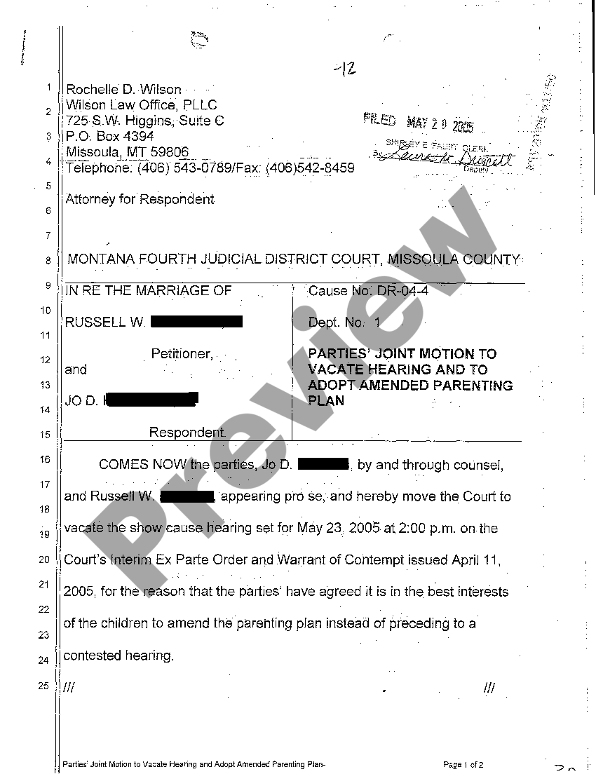 Montana Parties' Joint Motion to Vacate Hearing and to Adopt Amended