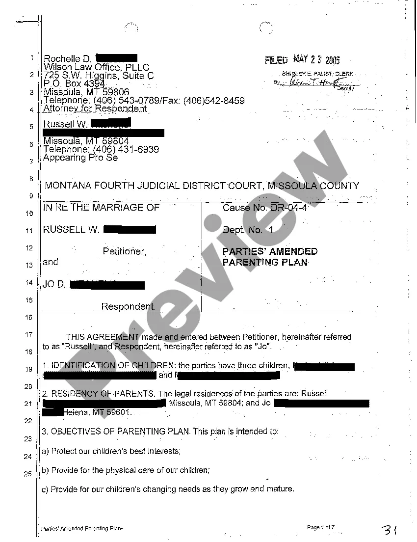 Preview A12 Parties' Joint Motion to Vacate Hearing and to Adopt Amended Parenting Plan