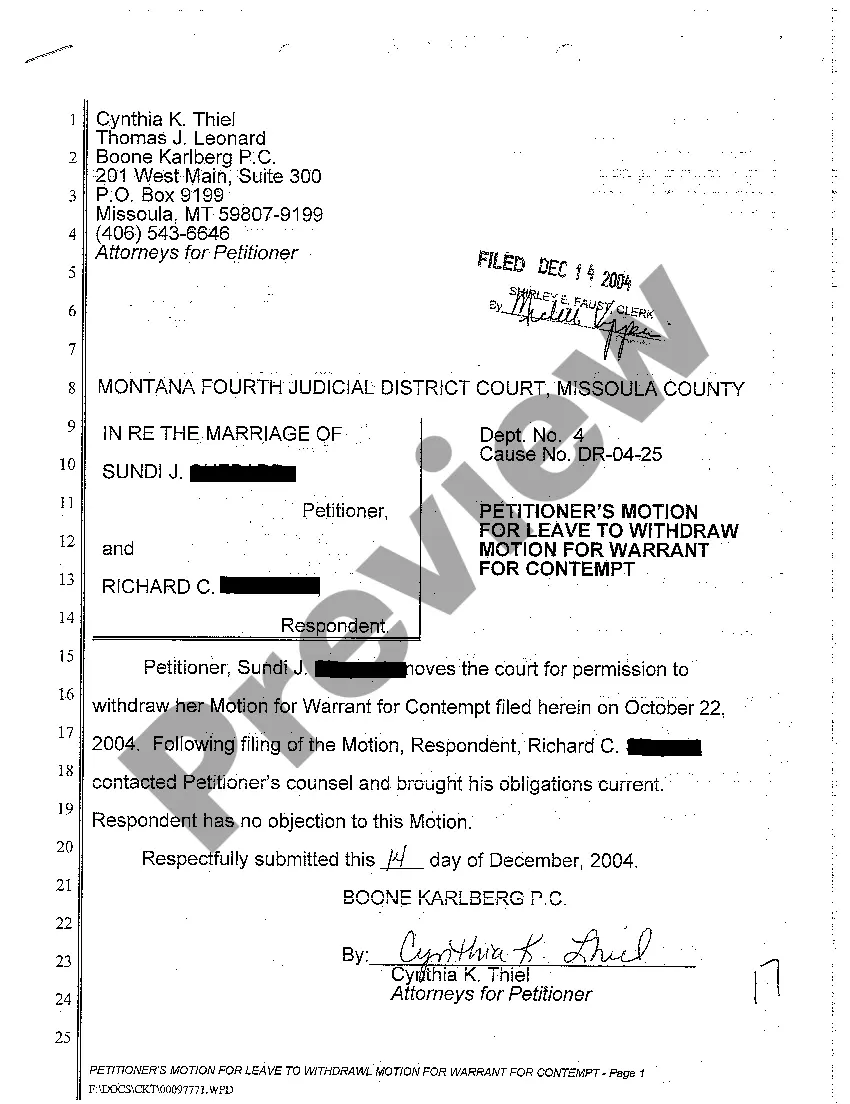 Preview A03 Order Allowing Withdrawal of Petitioner's Motion for Warrant for Contempt